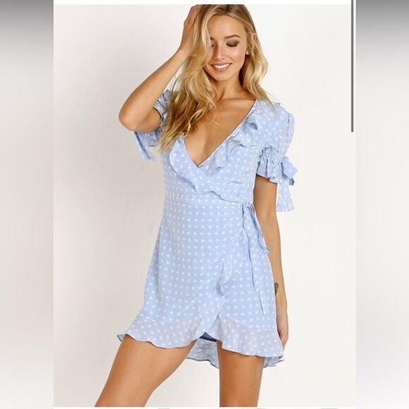 For Love And Lemons Dresses & Skirts - For Love & Lemons Sweetheart Mini Wrap Dress Periwinkle XS